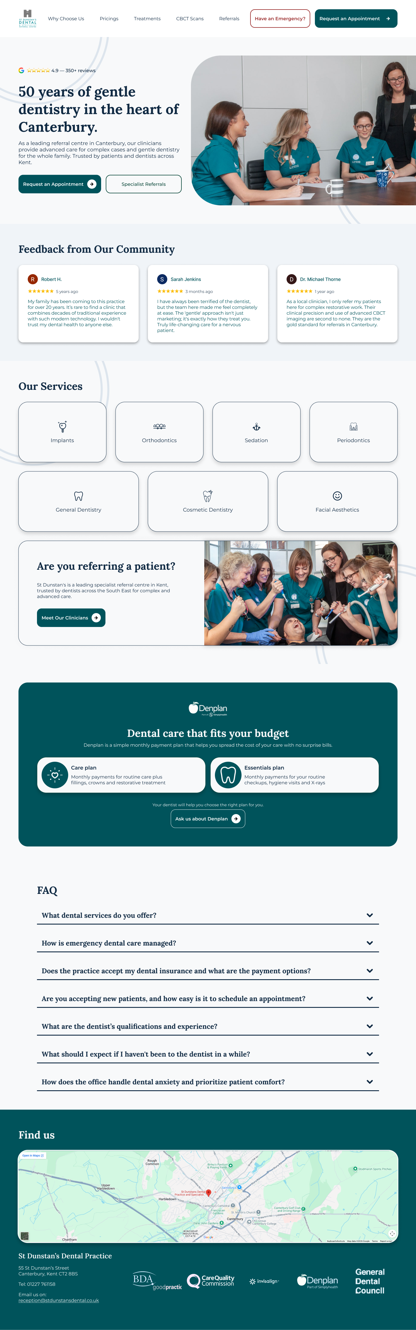 Full desktop high-fidelity design of St. Dunstan's landing page redesign